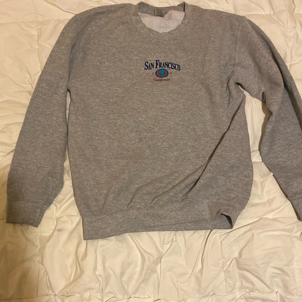 embroidered gray sweatshirt